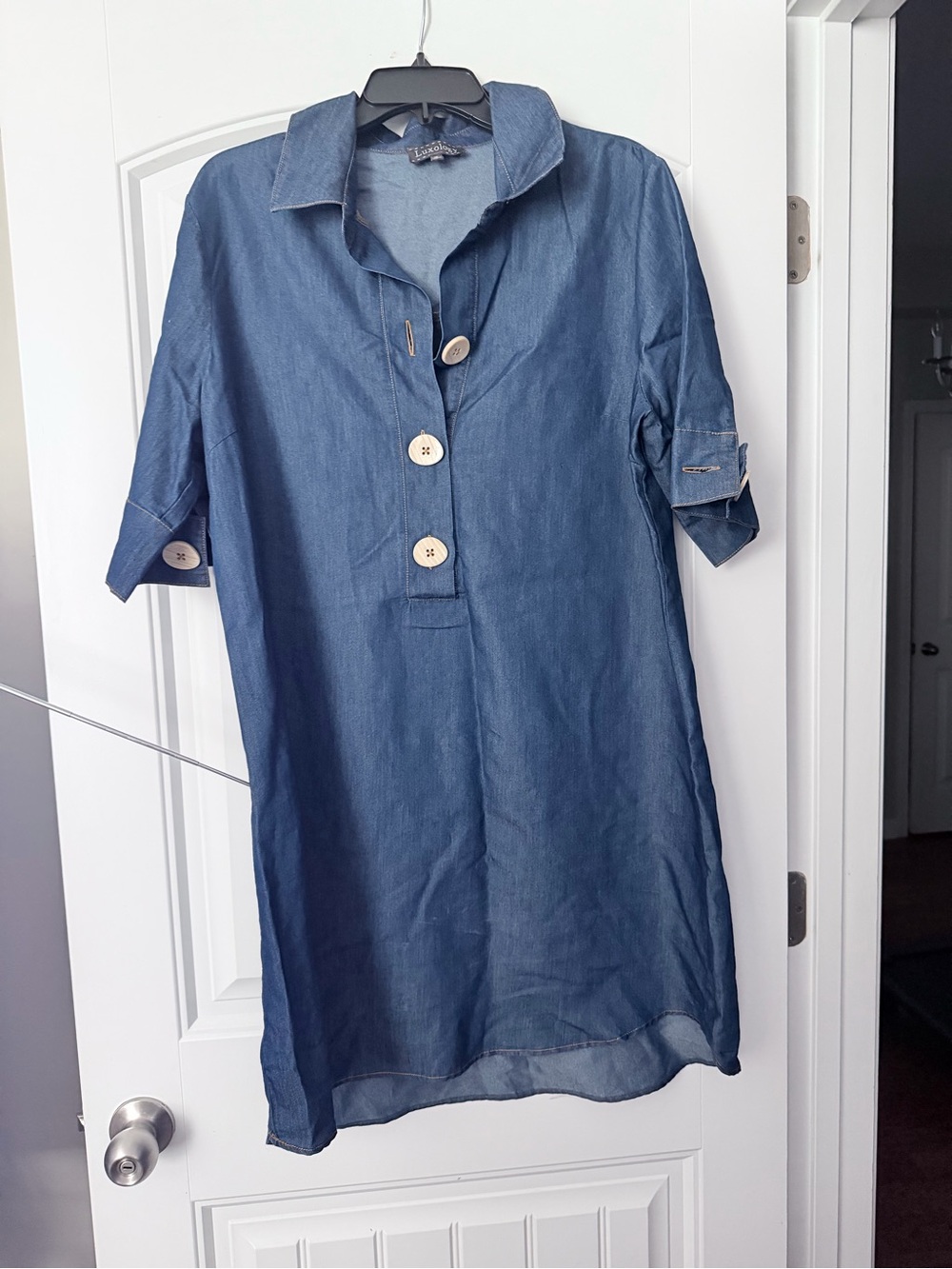 Luxology Navy Button-Front Tunic